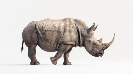 Obraz premium A young rhinoceros, side view, white solid background, photorealistic, professional studio light