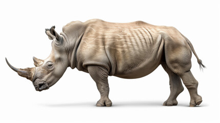 Obraz premium A young rhinoceros, side view, white solid background, photorealistic, professional studio light