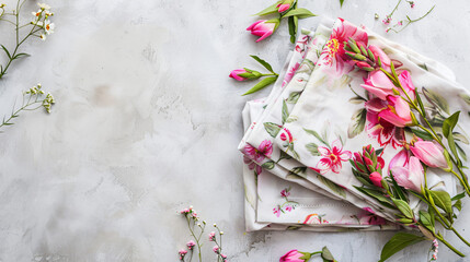 Napkins with floral decor on light background