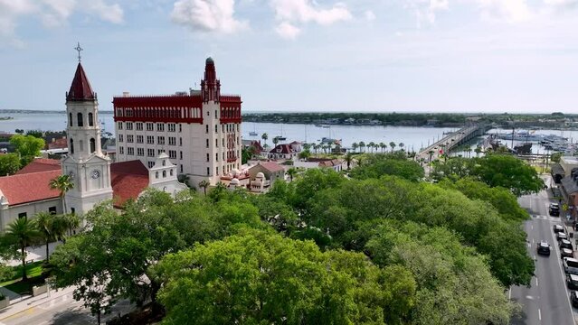 aerial push in to st augustine florida