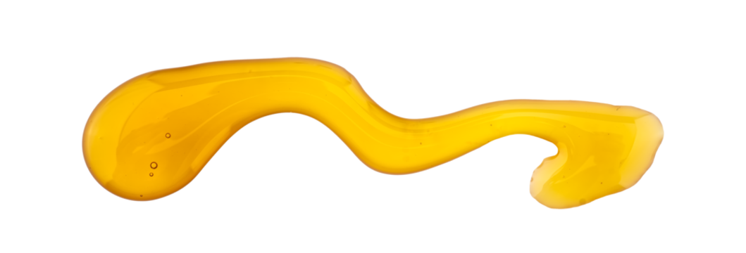 Sweet honey spill, honey flowing spread, or drop isolated on a transparent background, textured graphic element isolated on a transparent background
