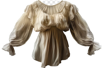 A flowy white peasant blouse with puff sleeves, isolated on transparent background, png file.