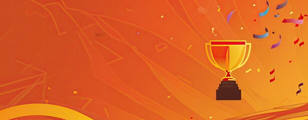 Classic gold trophy cup displayed on orange backdrop. Achievement and recognition theme. Generative AI