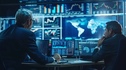 Obraz premium Business executives in a video conference discussing global markets