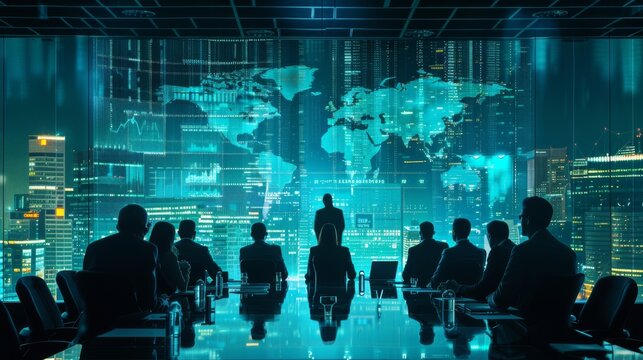 Business executives in a video conference discussing market strategies