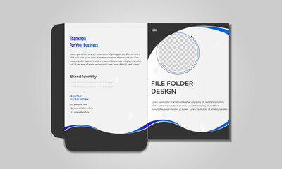 Business presentation file folder design template with dark Gray and blue colour