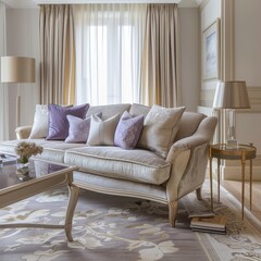 Elegant Living Room with Neutral Tones and Classic Furniture in a Timeless Style, Featuring Beige and Light Brown for a Warm and Inviting Home Interior