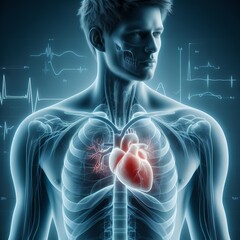 Naklejka premium 3d x-ray model of anatmoy of human body, liver, lungs, diseases, fracture bones
