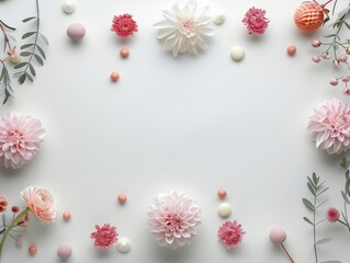 Pink and White Floral Frame on White Background
