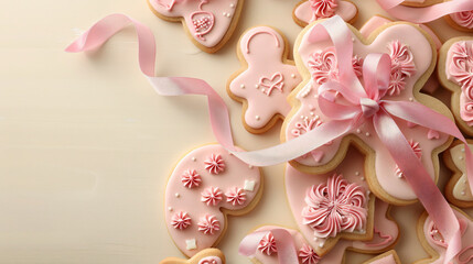 Pink cookies with ribbon bra and supportive words on b