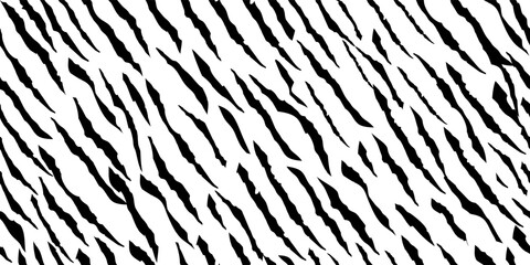 Black Wild Tiger. Jungle Vector. Exotic Chic Leopard. Line Tropical Background. Vector Pattern. Black Stripe Paint. Abstract Grunge Texture. White Tropical Paint. African Animal Print. Stripe Texture