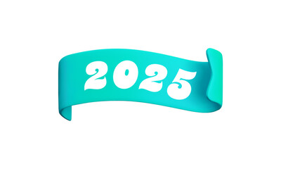 Vector cartoon 3d turquoise ribbon with numbers 2025, realistic 3d design element for graduation design, yearbook, new year greeting card, Christmas design.