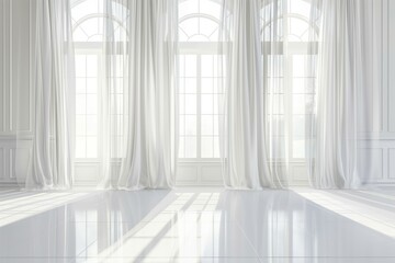 Elegant white drapes in a spacious room