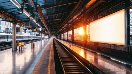 billboard poster mockup in train station 
