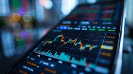 Fototapeta premium Close-up of a smartphone screen showing real-time stock market updates