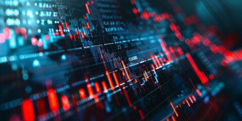 Obraz premium Close-up of a stock market graph with rising and falling lines