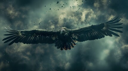Fototapeta premium Majestic Vulture Soaring Amidst Turbulent Skies:A Powerful and Ominous Digital Composition