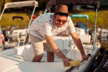Man getting his boat ready for a ride on the river