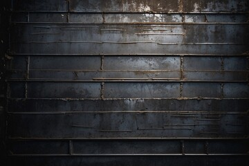 An industrial metallic wall with noticeable rivets and dark patina, simulating a strong metallic texture