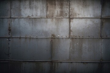 A dark image focusing on the aged steel panel wall, showcasing the texture and rivets of the material