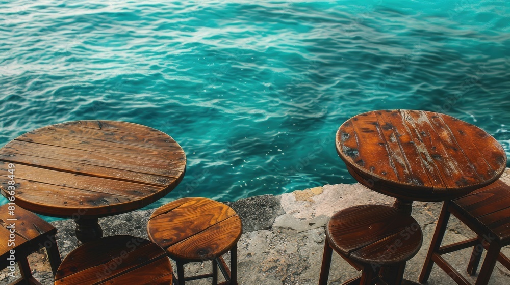 Canvas Prints Four wooden tables by the ocean