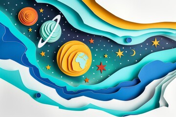 Stars in the solar system, cartoon illustration, white background