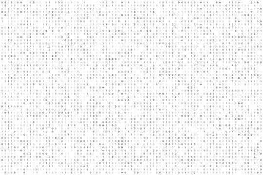 Gray digital data matrix of binary code numbers isolated on a white transparent background. Technology, coding, or big data concept. Vector illustration