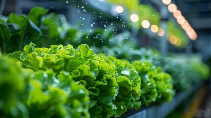 Rows of hydroponic vegetables in an indoor farm