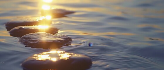 Obraz premium Sunset Reflections on Tranquil Water Surface.
