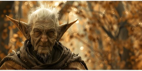Fototapeta premium 3D rendering of an elderly elf in mystical forest with sharp ears. Concept 3D Rendering, Elderly Elf, Mystical Forest, Sharp Ears, Fantasy Character