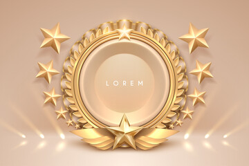 Golden award frame with laurel wreath and stars