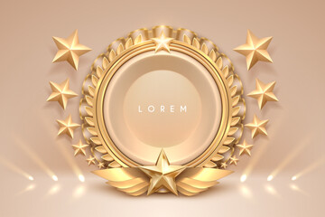 Golden award frame with laurel wreath and stars