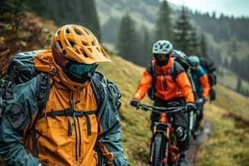 Biking gear laid out on a picturesque path, and a clear section of the path for text or product placement