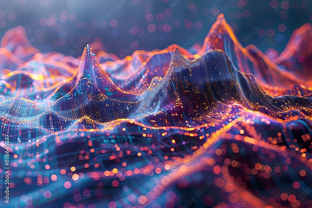 Poster abstract representation of a mountain composed of intricate lines and dots, creating a unique visual