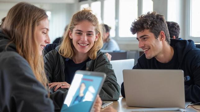 un groupe d'&eacute;tudiants en train de travailler en groupe