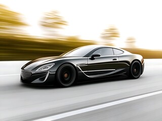 Create an nature image of a sleek, modern car speeding with dynamic motion blur effects. The car should appear to be in high-speed motion with streaks of light and motion lines