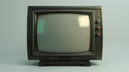 A vintage television set with a blank screen. The TV is made of brown plastic and has a silver screen.