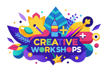 A logo for Creative Workshops embodying imagination and learning. Use vibrant colors and playful elements to inspire creativity. vector art illustration
