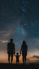 Family Under Starry Night Sky Silhouette.