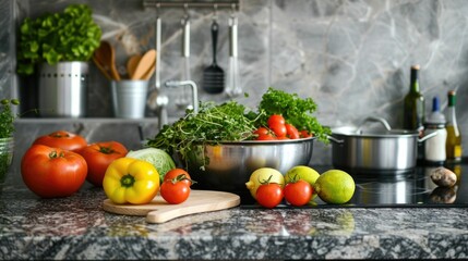 Minimalist and Healthy Kitchen Design with Fresh Produce on Clutter Free Countertop