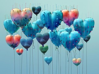 Heart-shaped balloons, floating joyfully against a softfocus pastel background, designed for birthdaythemed wall art