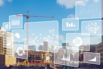 Stock market digital charts on city background