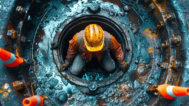 Amidst the urban landscape, an expert worker goes about his day, skillfully fixing a malfunctioning manhole.
