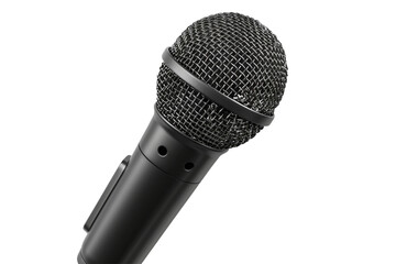 A sleek black microphone isolated on transparent background, png file