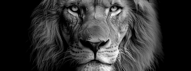 lion head portrait on black