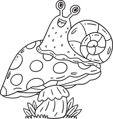 Mushroom and Snail Isolated Coloring Page for Kids