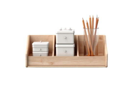 The Wooden Haven: A Desk Organizers Tale on White or PNG Transparent Background.