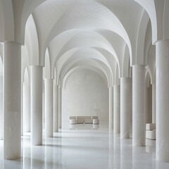Fototapeta premium liminal space, white, arches, columns