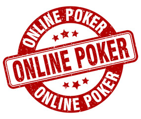 online poker stamp. online poker label. round grunge sign