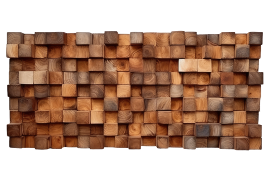 Whimsical Wooden Wonderland: A Wall of Blocks on White or PNG Transparent Background.